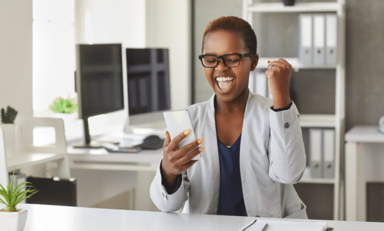 woman excited after interview