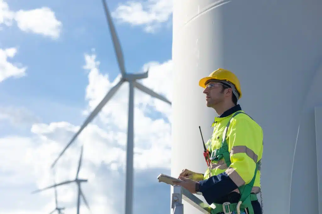 Wind turbine technician checking service