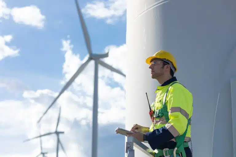 Wind turbine technician checking service